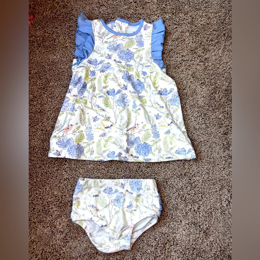 Magnetic Me Blue Blossom dress and bloomers,  12-18M